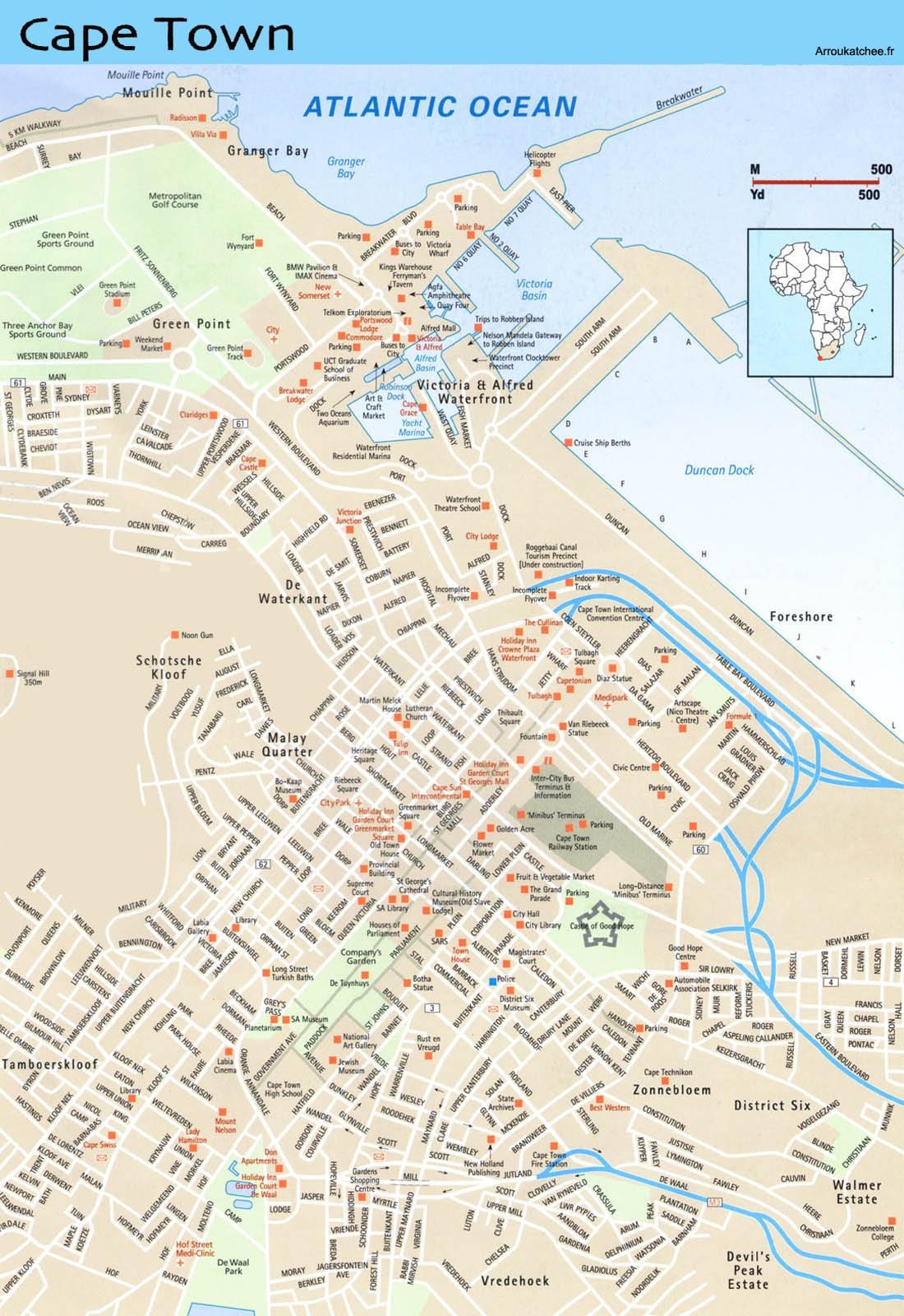 mapa ulica Cape town, Južna Afrika