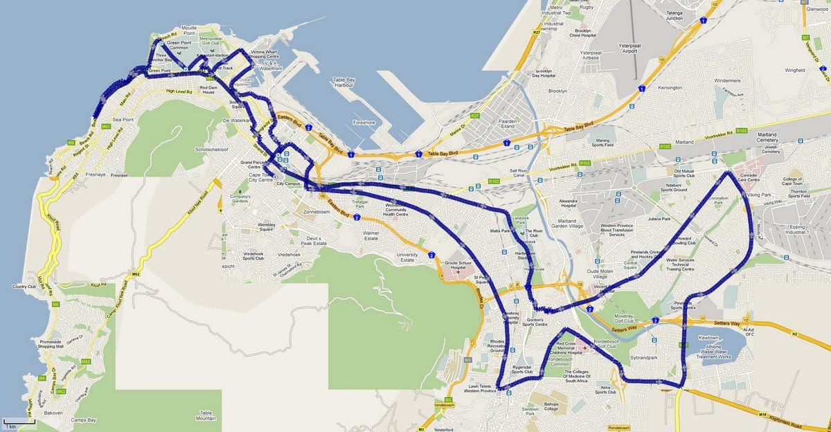 karta Cape town марафонской staze 
