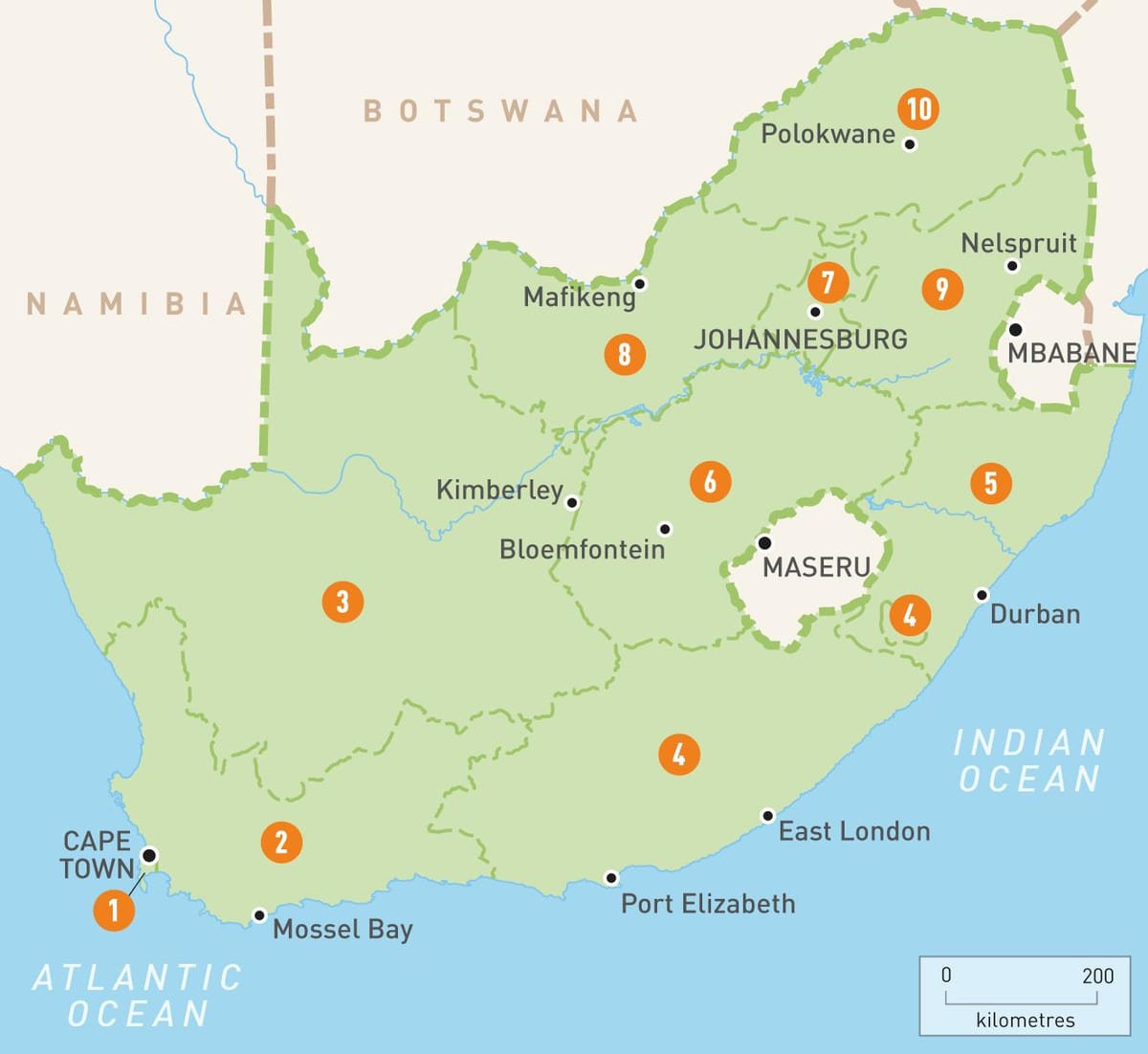 Cape town, Južna Afrika na karti