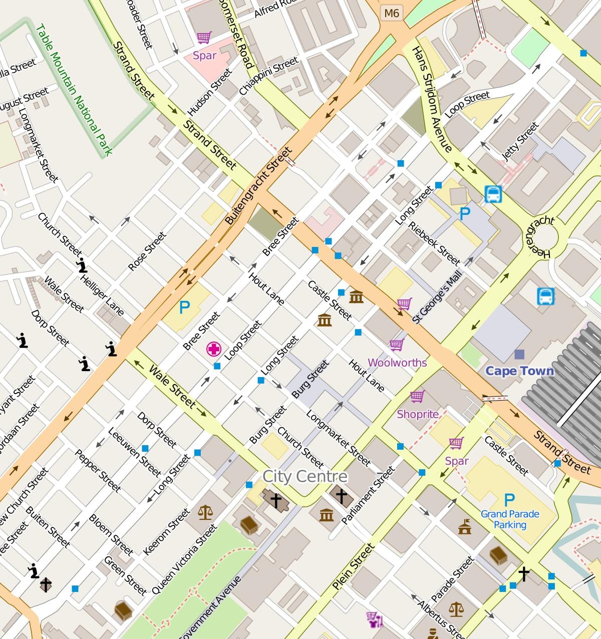 karta ulica u centru grada Cape town