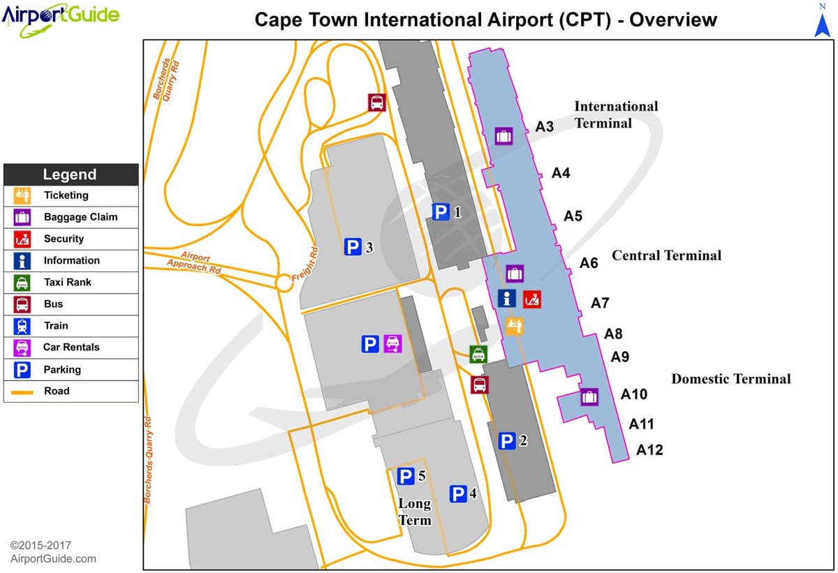Cape town međunarodni terminal zračne luke karti