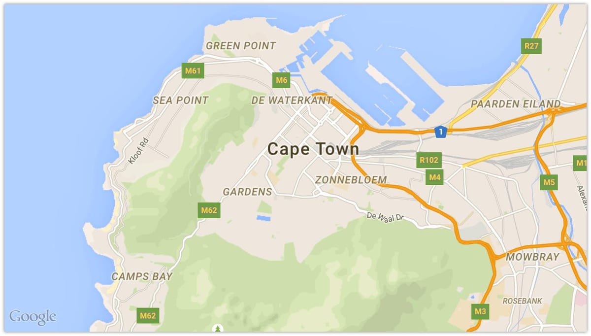 karta je de-ватеркант Cape town