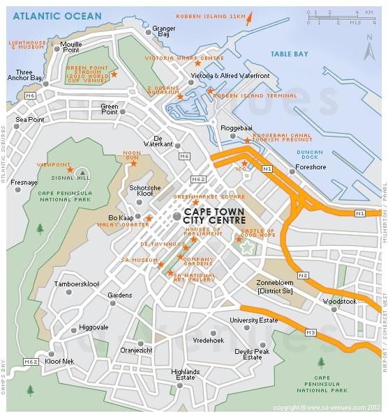 karta grada Cape town stoljeća 