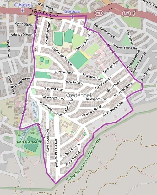 karta gradu vredehoek Cape town