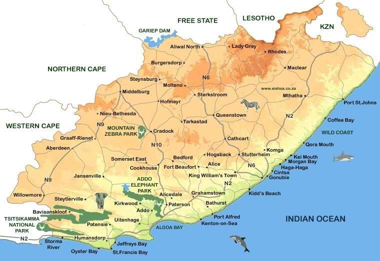 karta Eastern Cape gradova