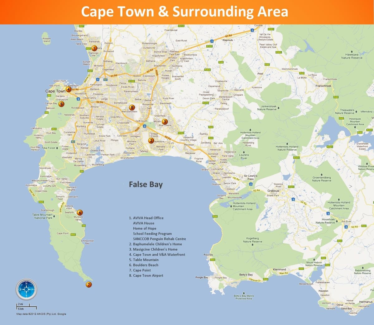 karta Cape town području Južne Afrike