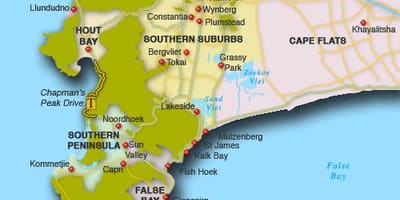 Karta sjevernom predgrađu Cape town